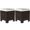 Outsunny 2 Pieces Wicker Outdoor Ottomans with Cushions, Rattan Ottoman Footrest & Side Table for Patio Yard Poolside, Beige