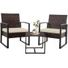 3 Piece Outdoor PE Wicker Furniture Set, Patio Brown Rattan Sectional Sofa Couch with Washable Cushions