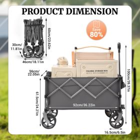 PORTABLE 400L Collapsible Wagon, Folding Wagon Cart , Beach Wagon with Big Wheels, 450LB Heavy Duty Foldable Wagon, Large Capacity Wagon for Camping