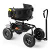 Rolling Garden Cart with Cushioned Backrest & Seat, Outdoor Gardening Stool for Planting