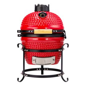 13-inch Portable Ceramic Charcoal Grill with Grill Stand, Stainless Steel Cooking Grate, Heat Deflectors and Ash Tool for Outdoor Cooking and Camping