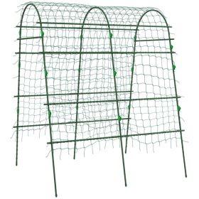Outdoor Metal Garden Trellis with Climbing Net,57" x 66" x 81", Green