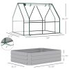 Outsunny 4' x 3' Galvanized Raised Garden Bed with Mini PVC Greenhouse Cover, Outdoor Metal Planter Box with 2 Roll-Up Windows for Growing Flowers