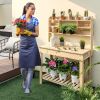Large Garden Potting Bench Table with Display Rack and Hidden Sink
