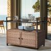 Outdoor Bar Cart Table, Large Wicker Island Rolling Cart