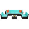 Brown Gradient Rattan Lake Blue Cushion Cushion Vacuum Packing Rattan 7 Piece Set