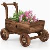 27" Decorative Wooden Wagon Cart with Handle Wheels