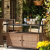 Outdoor Bar Cart Table, Large Wicker Island Rolling Cart