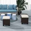 Outsunny 2 Pieces Wicker Outdoor Ottomans with Cushions, Rattan Ottoman Footrest & Side Table for Patio Yard Poolside, Beige