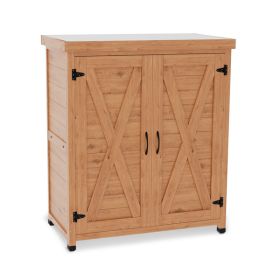 Potting Bench with Storage Cabinet and Metal Table Top for Outdoor Patio,Outdoor Work Station Table (Color: as picture)