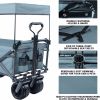 Collapsible Wagon Heavy Duty Folding Wagon Cart with Removable Canopy, 4" Wide Large All Terrain Wheels, Brake, Adjustable Handles