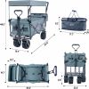 Collapsible Wagon Heavy Duty Folding Wagon Cart with Removable Canopy, 4" Wide Large All Terrain Wheels, Brake, Adjustable Handles